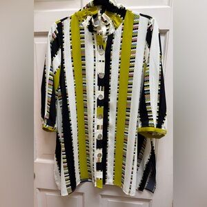 French Brand Lior Paris Striped Tunic Top Blouse with Flare Size Medium